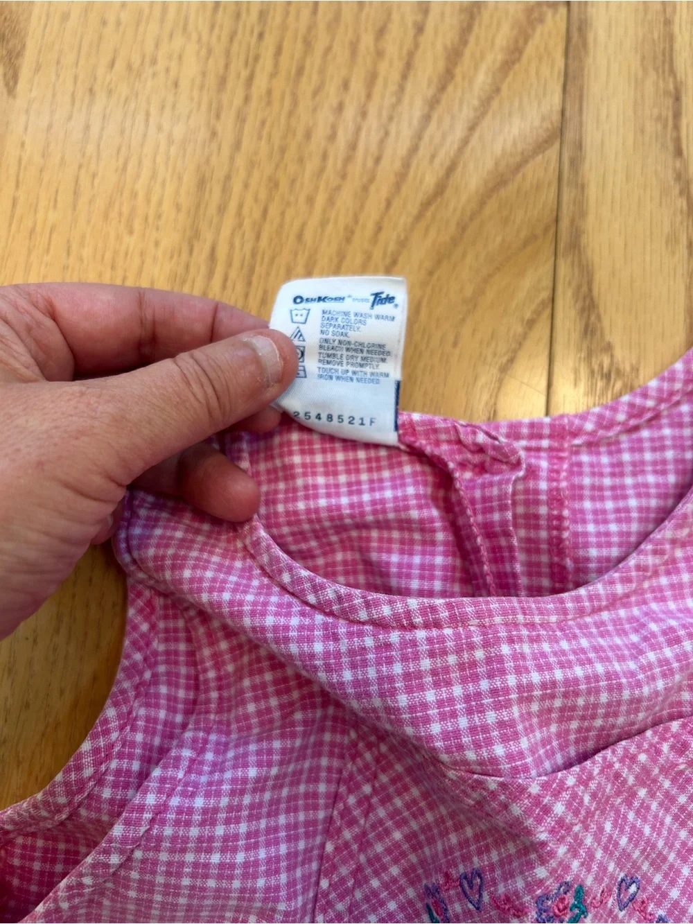 Vintage OshKosh B'gosh Pink Checkered Pinafore Dress Size 6 USA Cotton